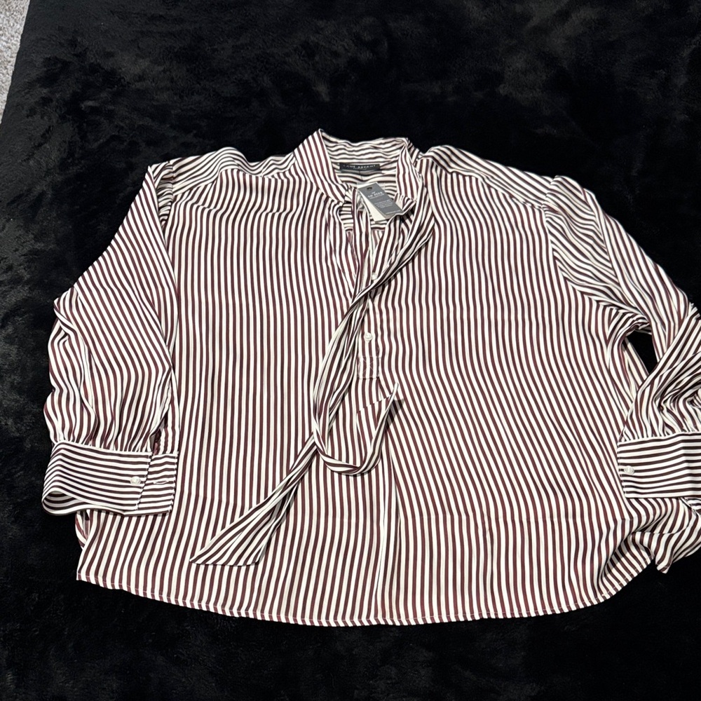 Lane Bryant Maroon and White Striped Shirt